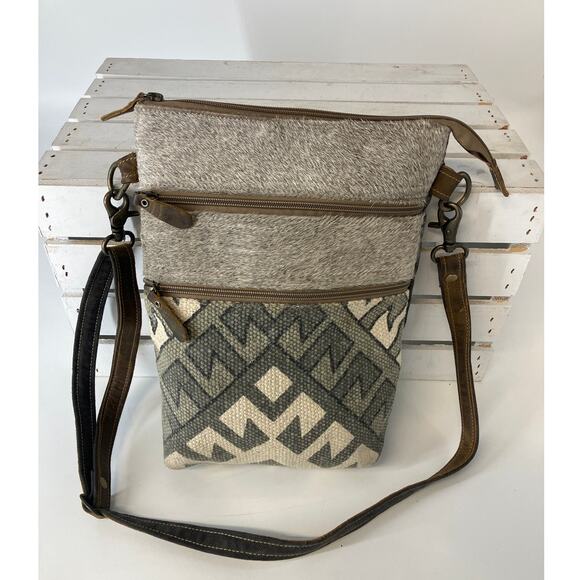 MYRA BAG MEDIUM GRAY, IVORY PRINTED CANVAS CROSSBODY BAG - Picture 1 of 16